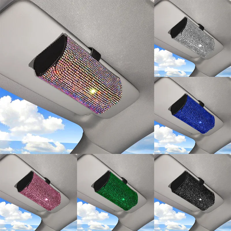 

Car Sun Visor Glasses Storage Box Auto Lady Glasses Case Holder Seat Sunshade Clip Diamond Sunglasses Bracket Stowing Tidying