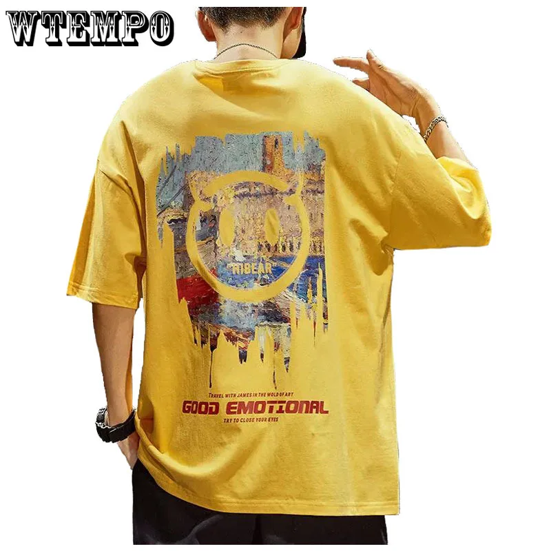 

Oversized Fat Tees Youth Casual T-shirts Chinese Trendy O-neck Short Sleeves Loose Pullover Summer Devil Icon Print Shirt Men