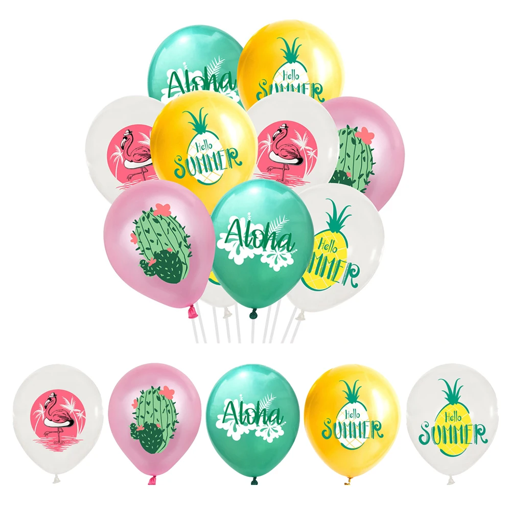 

10Pcs Tropical Hawaiian Balloons Green Pink Flamingo Pineapple Happy Birthday Balloons Summer Hawaii Party Decoration Luau Aloha