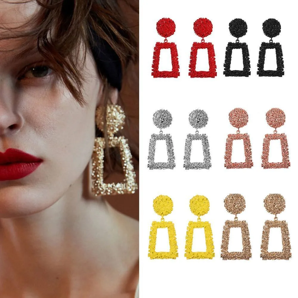 

European and American big-name earrings Exaggerated heavy-duty geometric square metal earrings Alloy embossed flower earrings