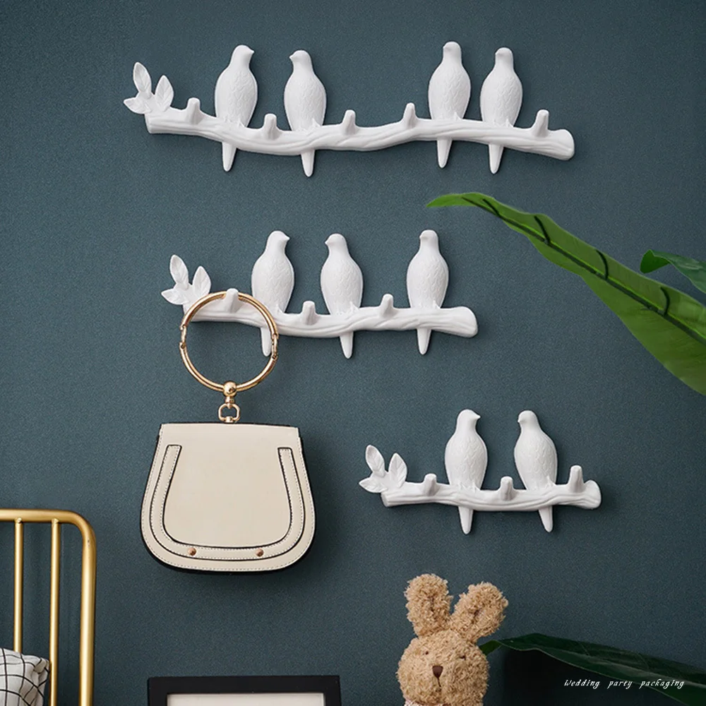 

Nordic cute bird behind the door decorative hook hanger coat hook seamless nail wall coat hanger free punch row hook