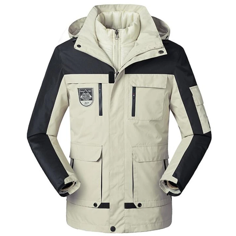 Winter Parka Men Warm Outwear Jacket Mens Windbreaker Waterproof Fleece Velvet Hooded Coats Plus Size 5XL 2 In 1 Overcoat Cloth