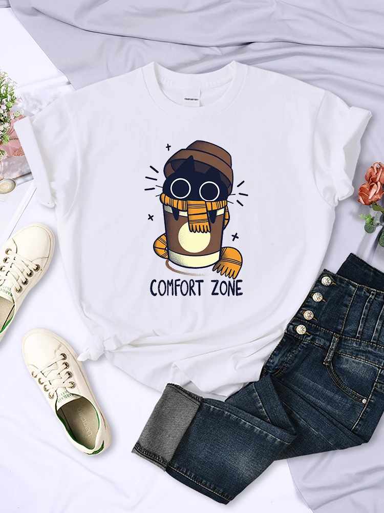 

Comfort Zone Milk Tea Cat Cartoons Tshirt Women Summer Breathable T Shirt Hip Hop Casual Cool Short Sleeve Soft Street Clothes