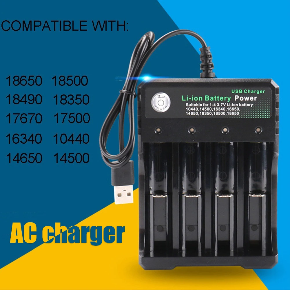 

18650 4-slot Li-ion Battery Charger Player Amplifier USB Charging Stand Rechargeable Battery Multiple Battery Charger