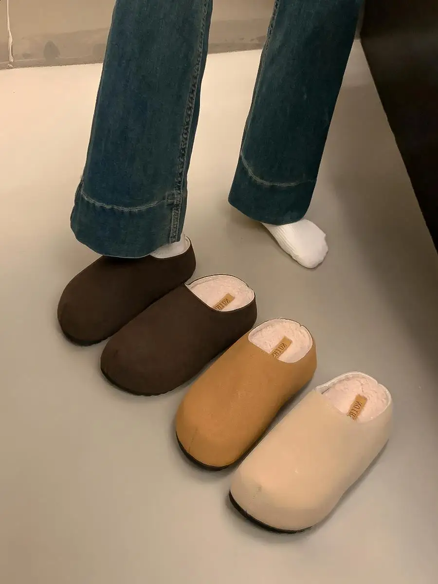 Женская обувь 2024 плюшевые тапочки на танкетке с увеличенным внутренним размером