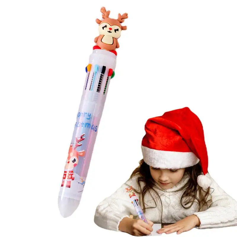 

Рождественские шариковые ручки, 10 цветов, рождественские тематические ручки, шариковая ручка, многоцветная ed Выдвижная шариковая ручка с нажимом