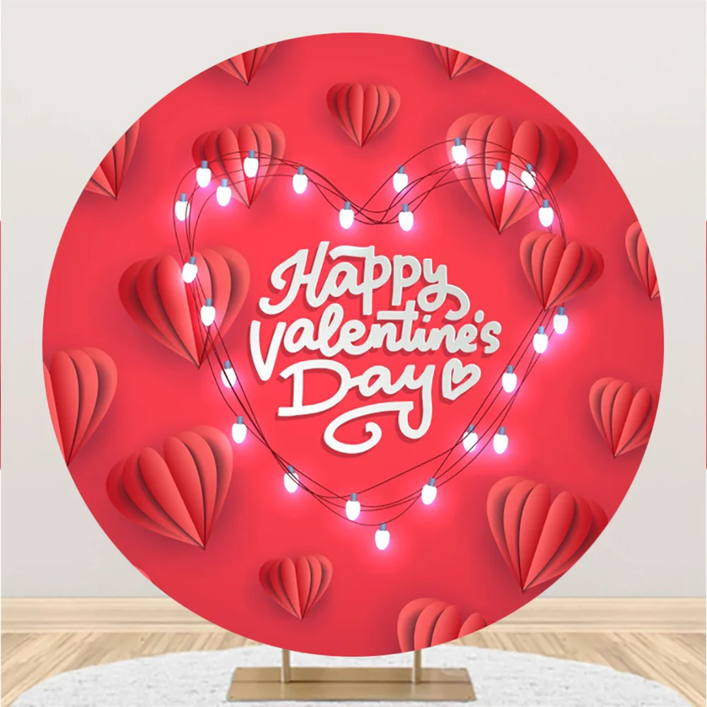 

Happy Valentine's Day Dating Round Backdrop Couple Dinner Party Decoration Photo Circle Backgrounds Table Poster Booth