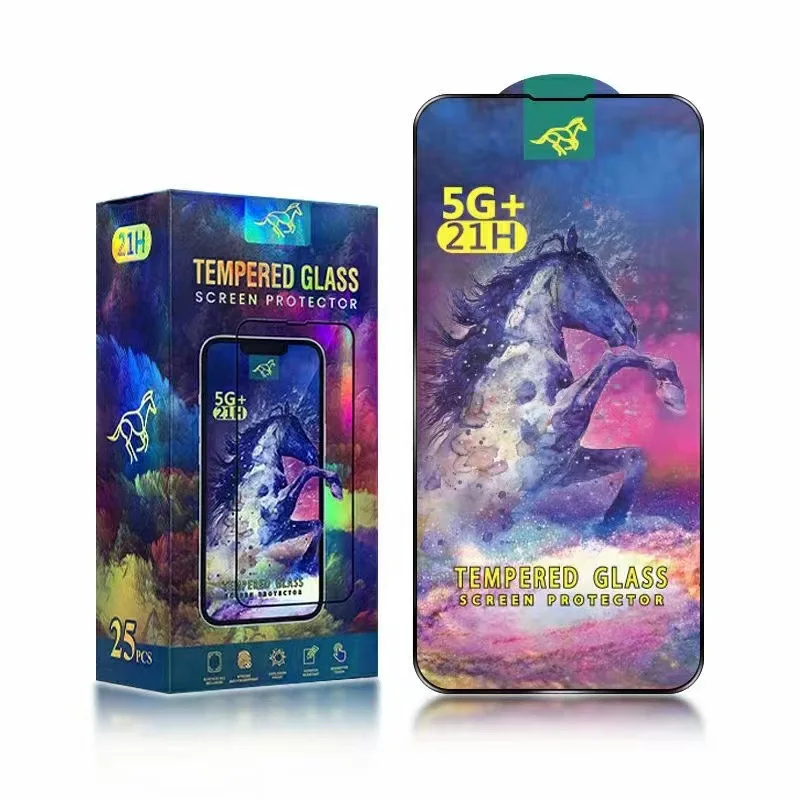 25Pcs 21H Full Glue Tempered Glass for iPhone 14 13 12 11 Pro XS Max 13 Mini X XR 6s 7 8 plus SWIFT HORSE Screen Protector