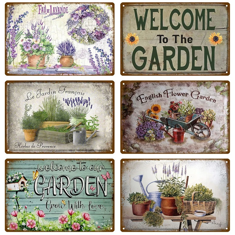 

Flower Tin Sign Poster Garden Vintage Wall Poster Metal Sign Decorative Wall Plate Retro Plaque Metal Vintage Decor