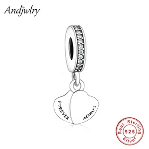 Fit Bracelet Charms Silver 925 Original Couple Heart Forever&Always Dangle Bead Bracelet&Bangle Jewelry Berloque