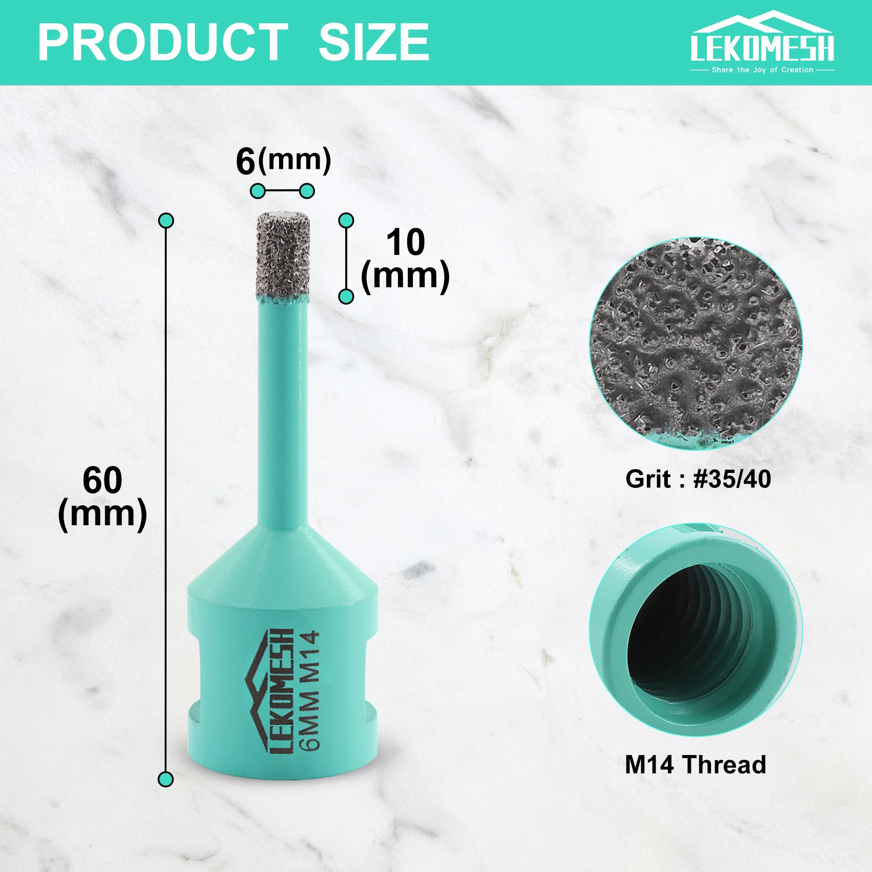 LEKOMESH 3 шт. 6/8/10 мм алмазные сверла M14 с резьбой для фарфора керамической плитки