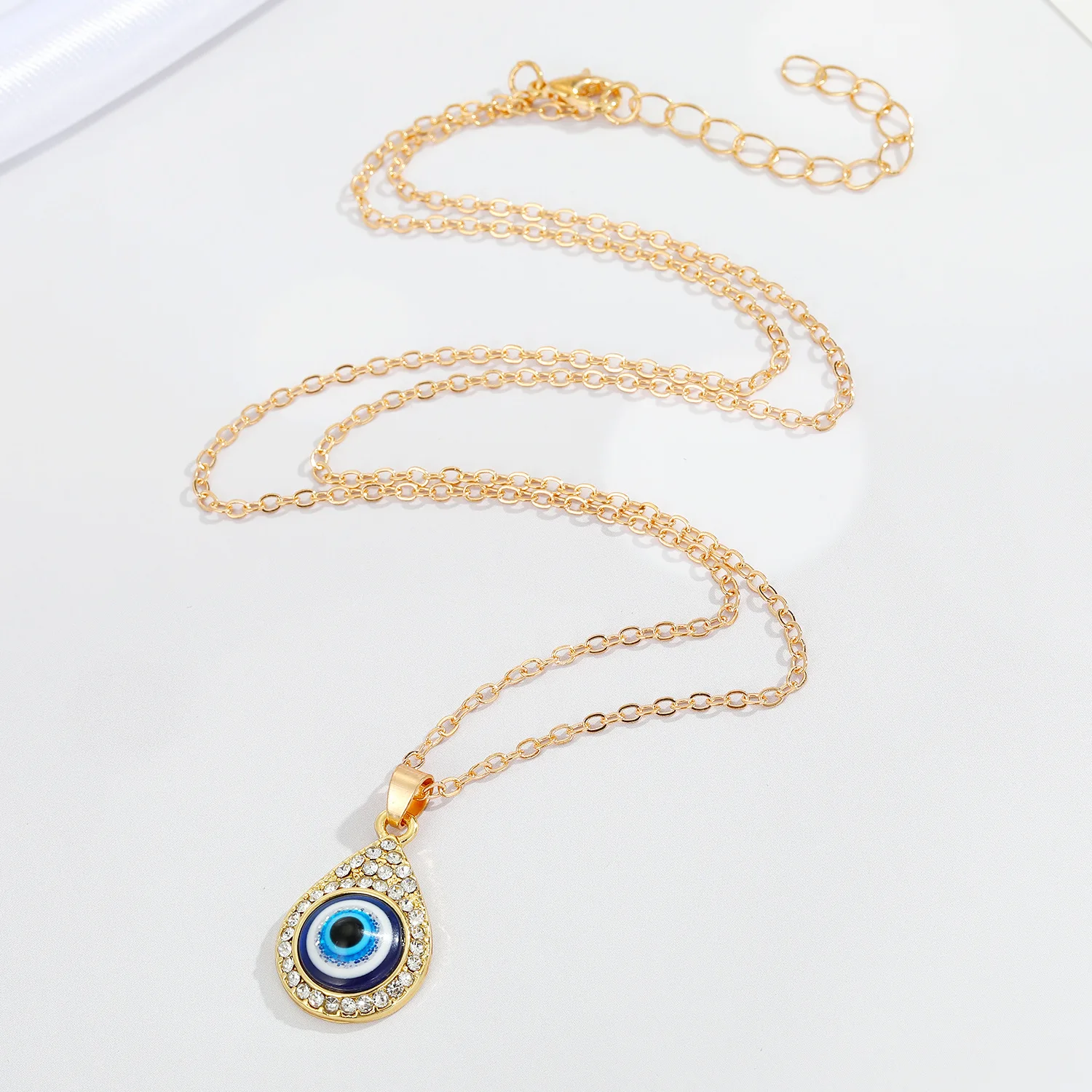 

20pcs Drill Waterdrop Turkey Evil Eye Necklace for Women Resin Blue Eye Pendant Choker Clavicle Chain Ethnic Lucky Jewelry