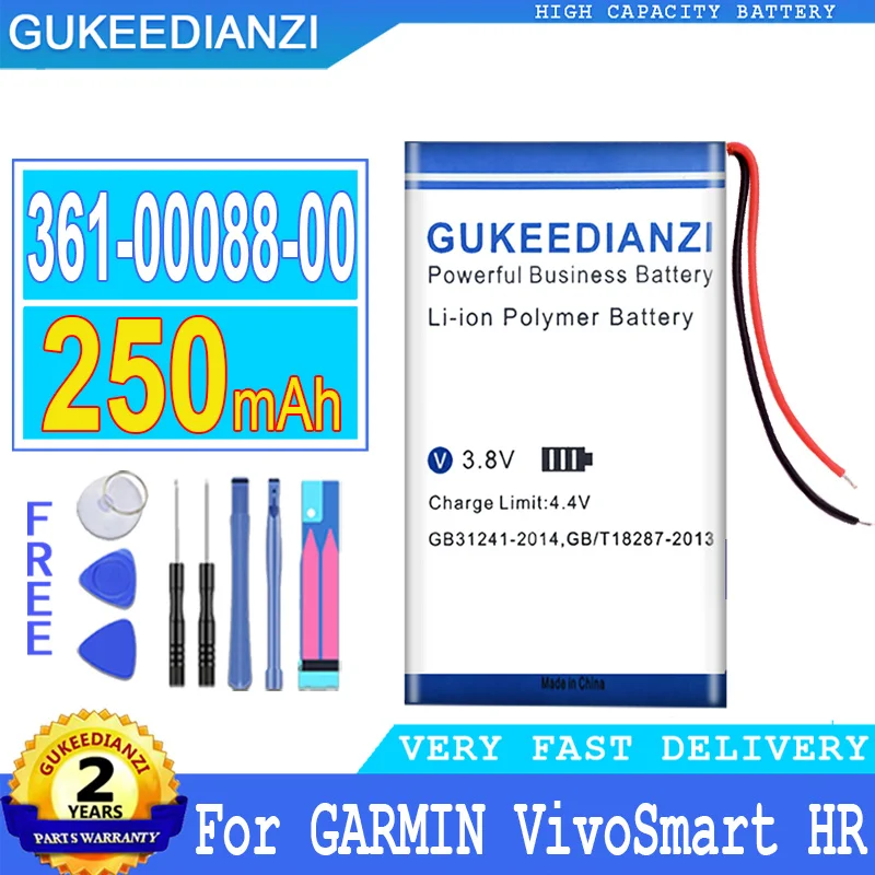 

250mAh GUKEEDIANZI Battery For Garmin VivoSmart HR / VivoSmart HR+ Approach X40 361-00088-00 Big Power Bateria