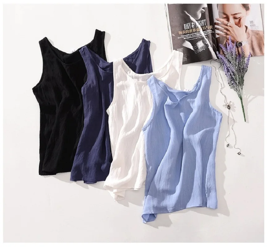 Майка женская из хлопка и льна пикантная спортивная рубашка для фитнеса без