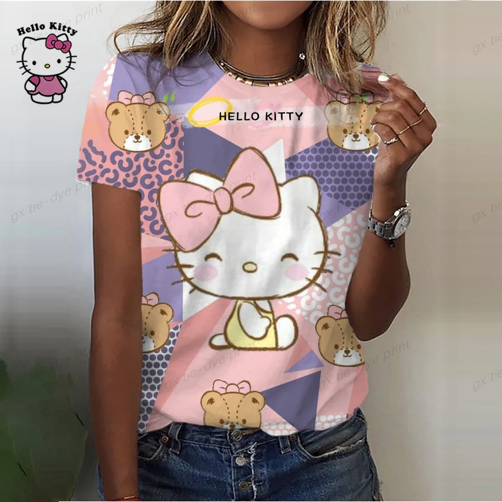 

Женская футболка с коротким рукавом, принтом Hello Kitty и бантом-бабочкой