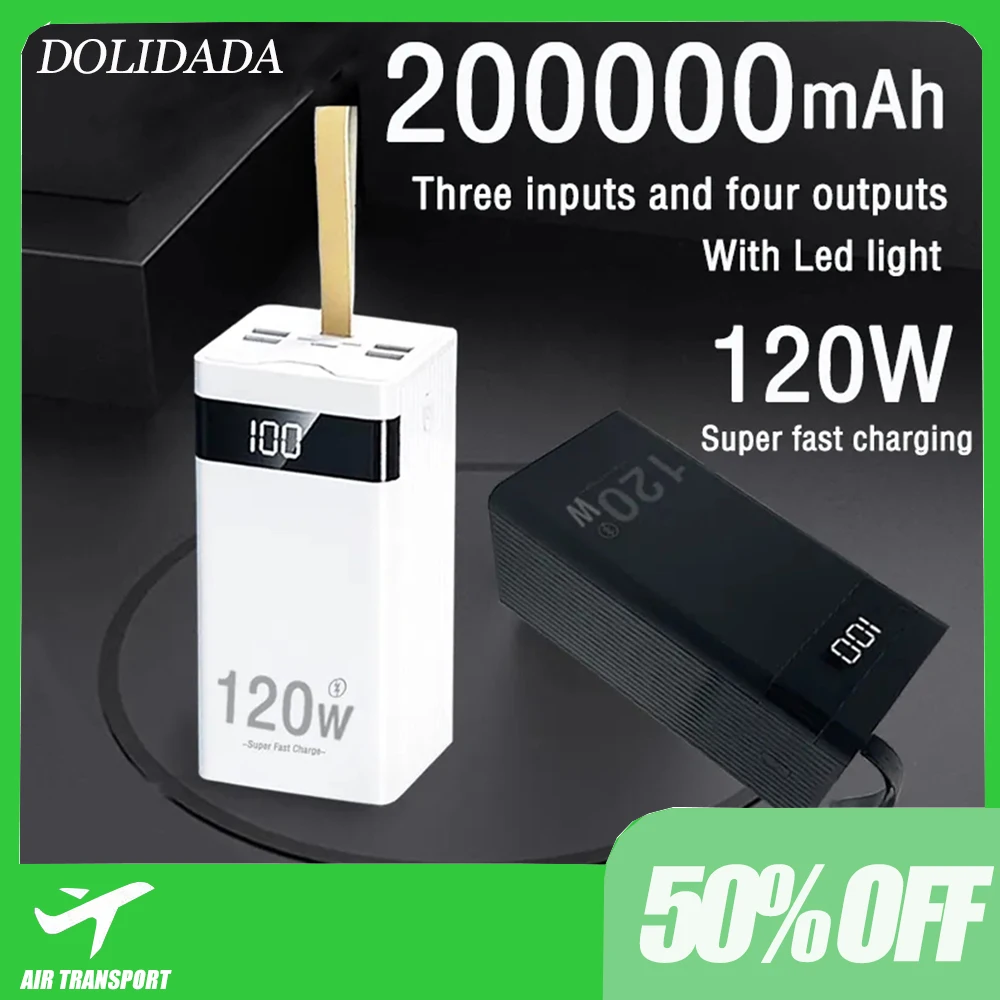 

Free Shipping Mobile Power Supply 20Ah, Large Capacity, 120W Ultra Fast Charging Intelligent Digital Display Screen, With LED