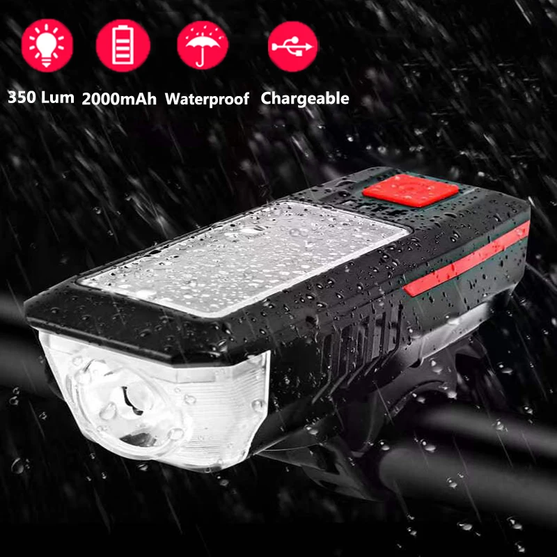 

3 Modes Bike Lights Bicycle Flashlight T6 LED Lamp Bead Cycle Front Light Cycling Horn Waterproof USB Headlight Riding Equipment