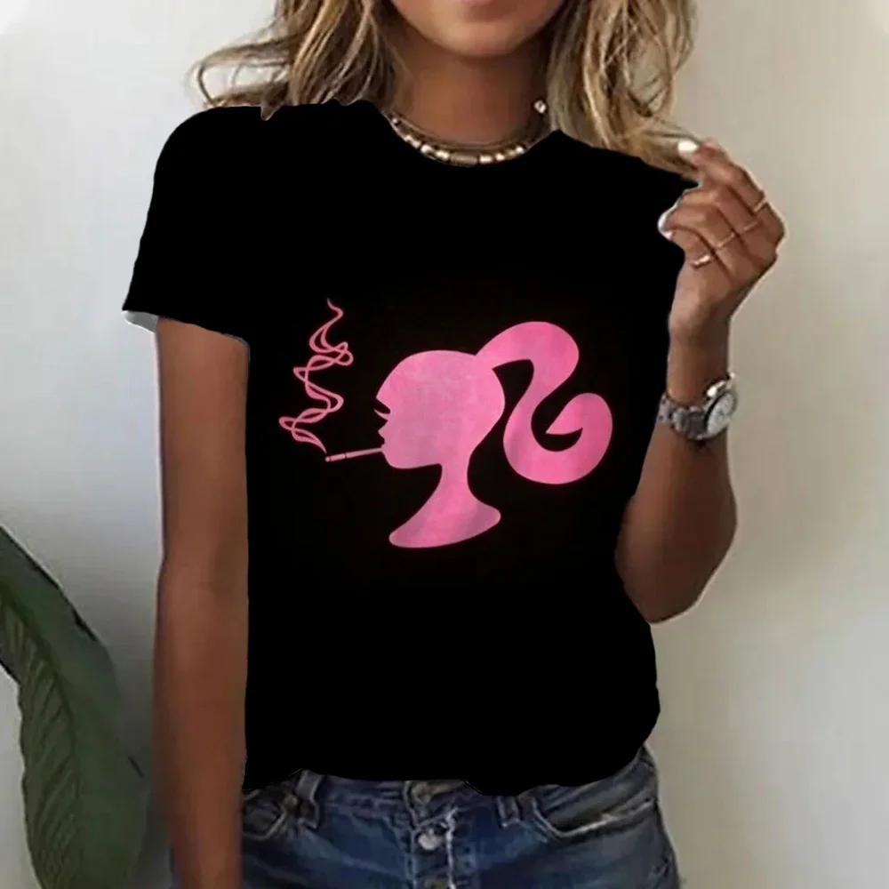 2024 Новая женская футболка с круглым вырезом и коротким рукавом Барби