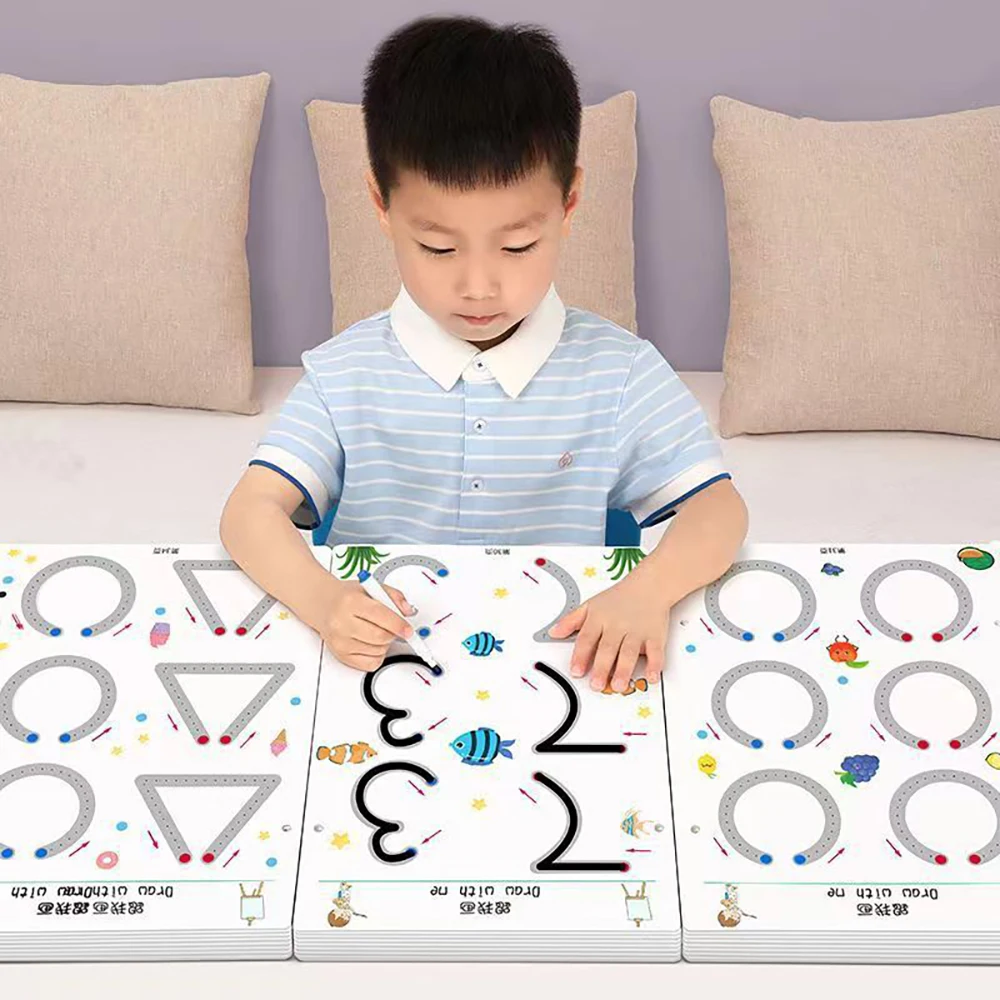 

Montessori Drawing Pen Control Shape Math Color Match Game Children Magical Tracing Set Toddler Activities Educational Toy Books