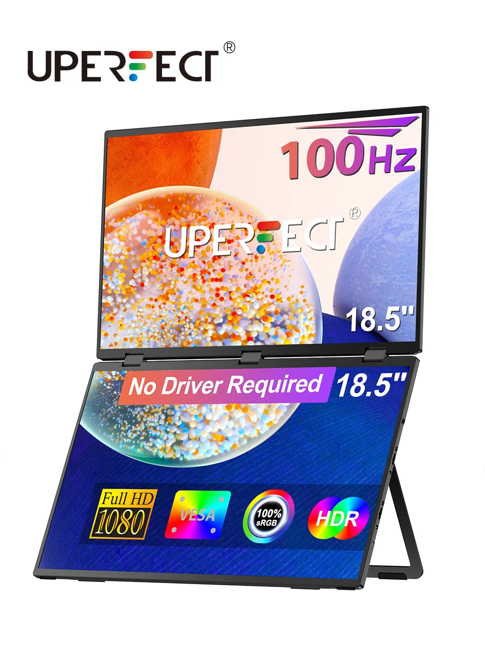 UPERFECT 18 5" 100 Гц двойной портативный монитор 1080P HDR 180° автоматический поворот