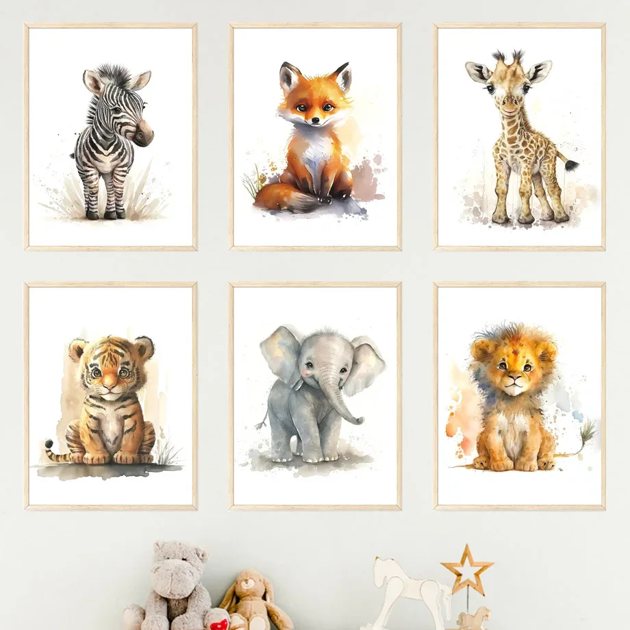Настенная картина со львом тигром зеброй жирафом лисой обезьяной слоном