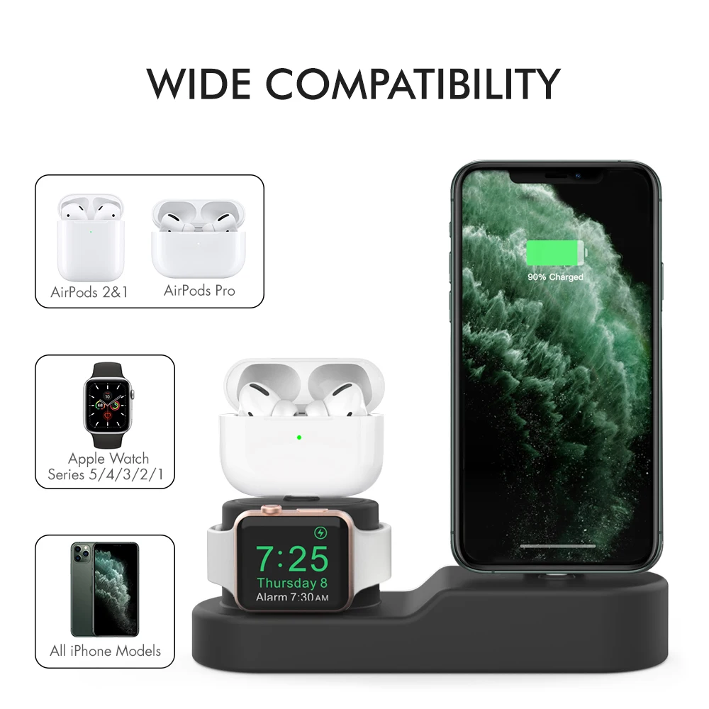 

Suitable for Apple Mobile Phone Watch Headset Airpods Three-In-One Silicone Desktop Charging Storage Base Bracket