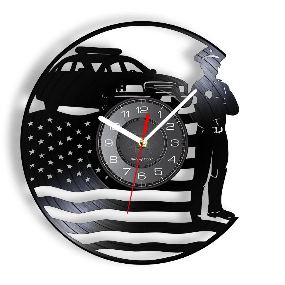 

USA Policeman Wall Clock Police Station Wall Decor Vinyl Record Wall Clock USA Cop Retro Wall Art Police Officer Retirement Gift