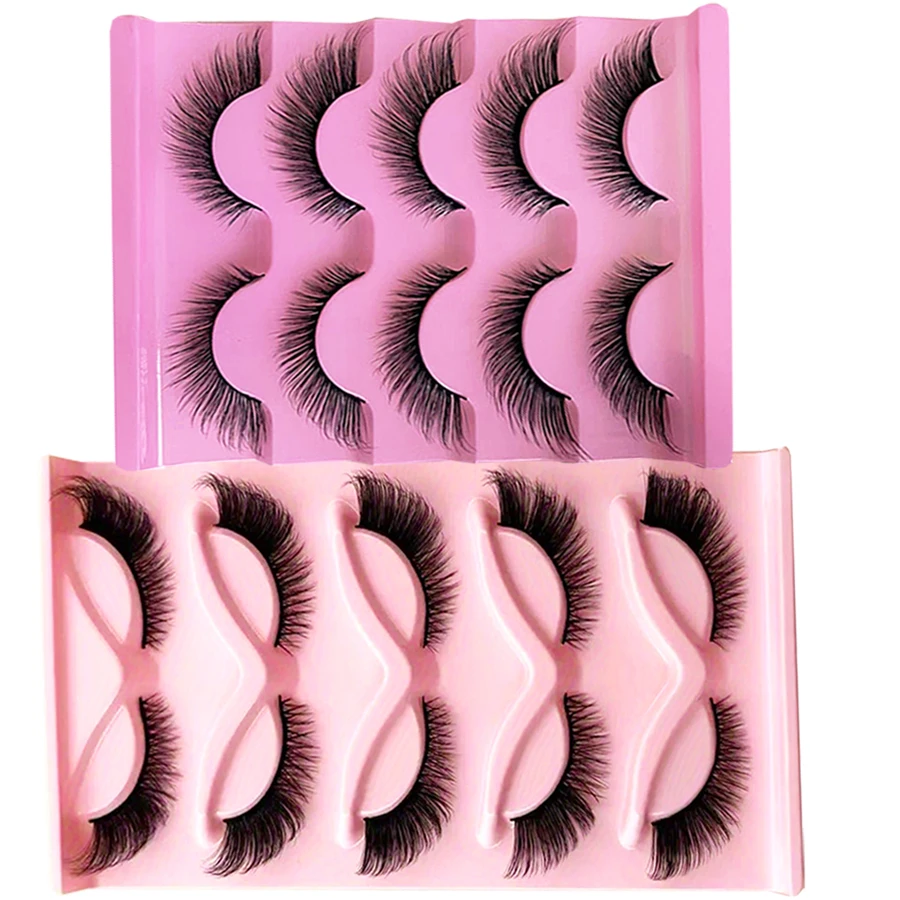 Две коробки (5 + 5) накладных ресниц для глаз из манго. Натуральные густые вьющиеся