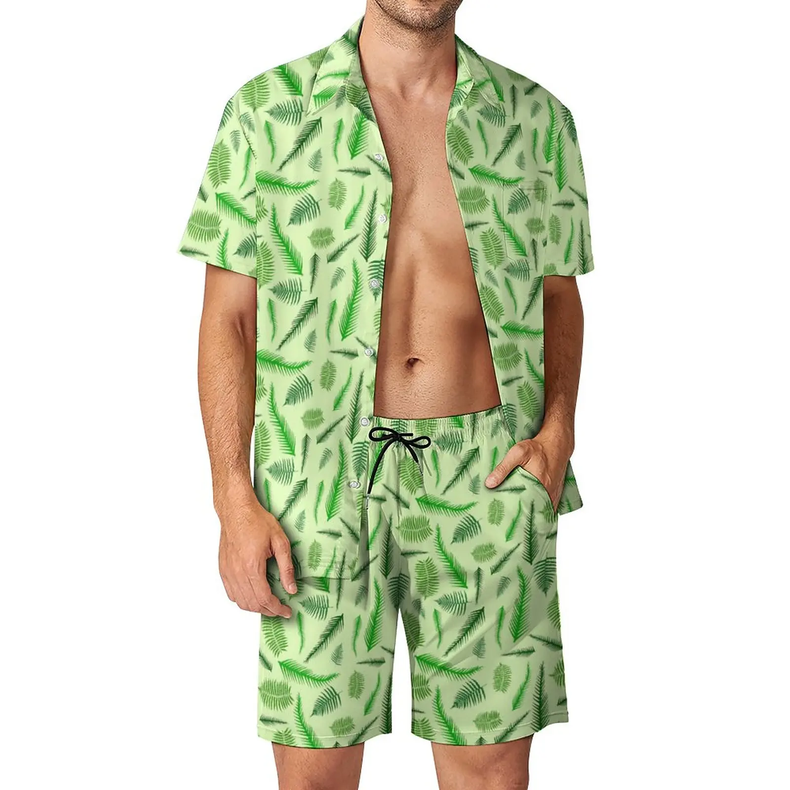 

Мужские комплекты с зелеными листьями семейного стиля, Летний Пляжный комплект рубашки в стиле ретро с короткими рукавами, Дизайнерский Костюм оверсайз, подарок
