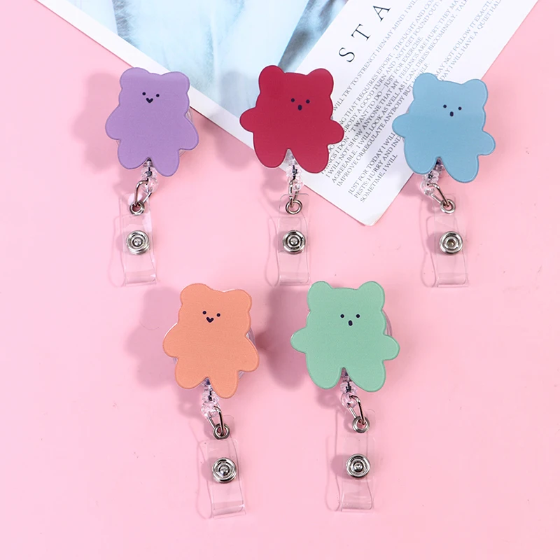 

1PC Candy Color Korea Bears Acrylic Retractable Badge Reel Nurse Doctor Student Exhibition ID Card Clips Badge Holder Stationery