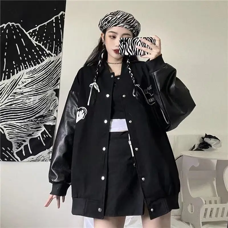 

Women Bomber Jackets 2023 Spring Autumn Fashion Baseball Uniform Oversize Coats Student Couple Harajuku Loose Streetwear Jacket