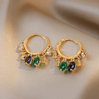 korean design style hoop earrings for woman with zircon fashion colorful stone party earrings jewelry