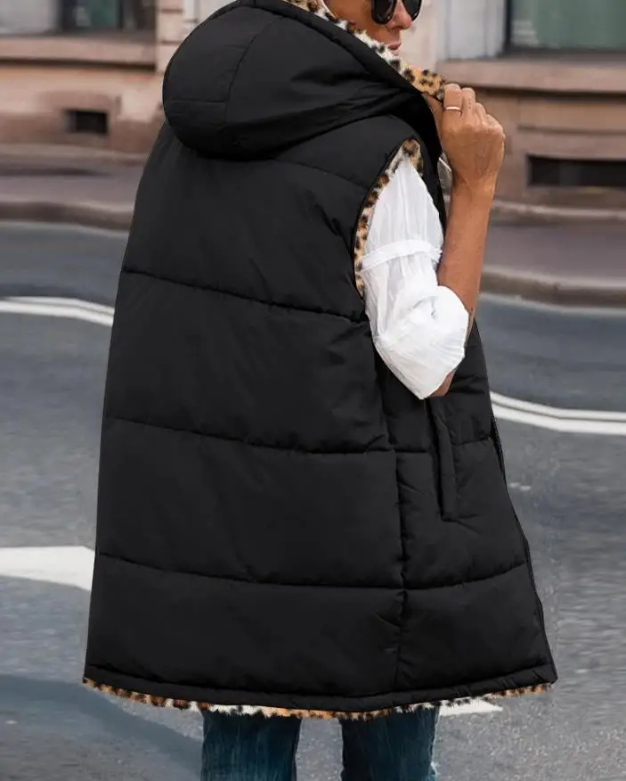 Женское пальто модные двусторонние жилеты с леопардовым принтом флисовая куртка