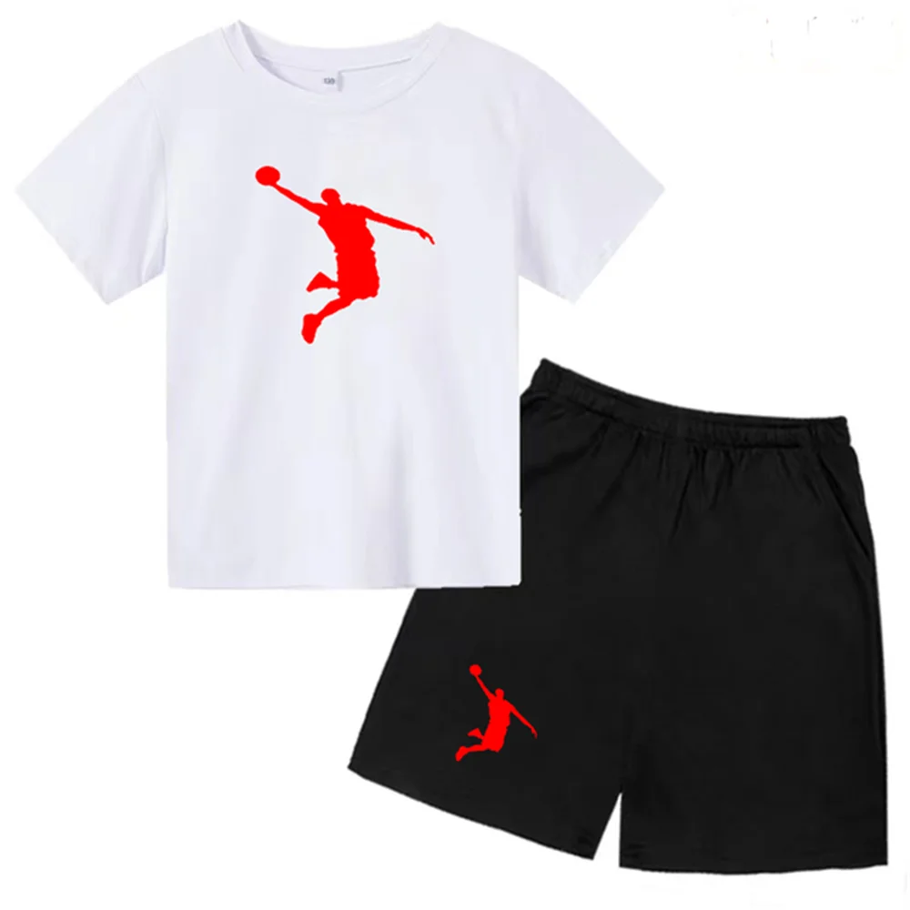 

Children's Clothing T-shirt Suit Boys' Basketball Motion Graphic Summer Girls' Casual Cotton Short Sleeved Toddler 3-12 Year
