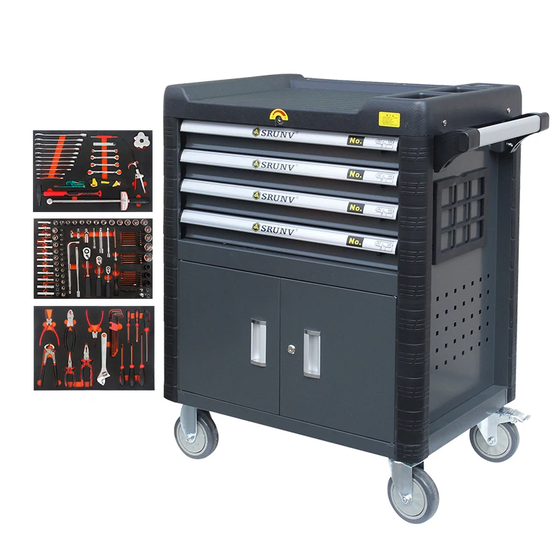 

168pcs Rolling Tool Chest Cabinet Tool Set With 4 Drawers Stainless Material Working In Workshop