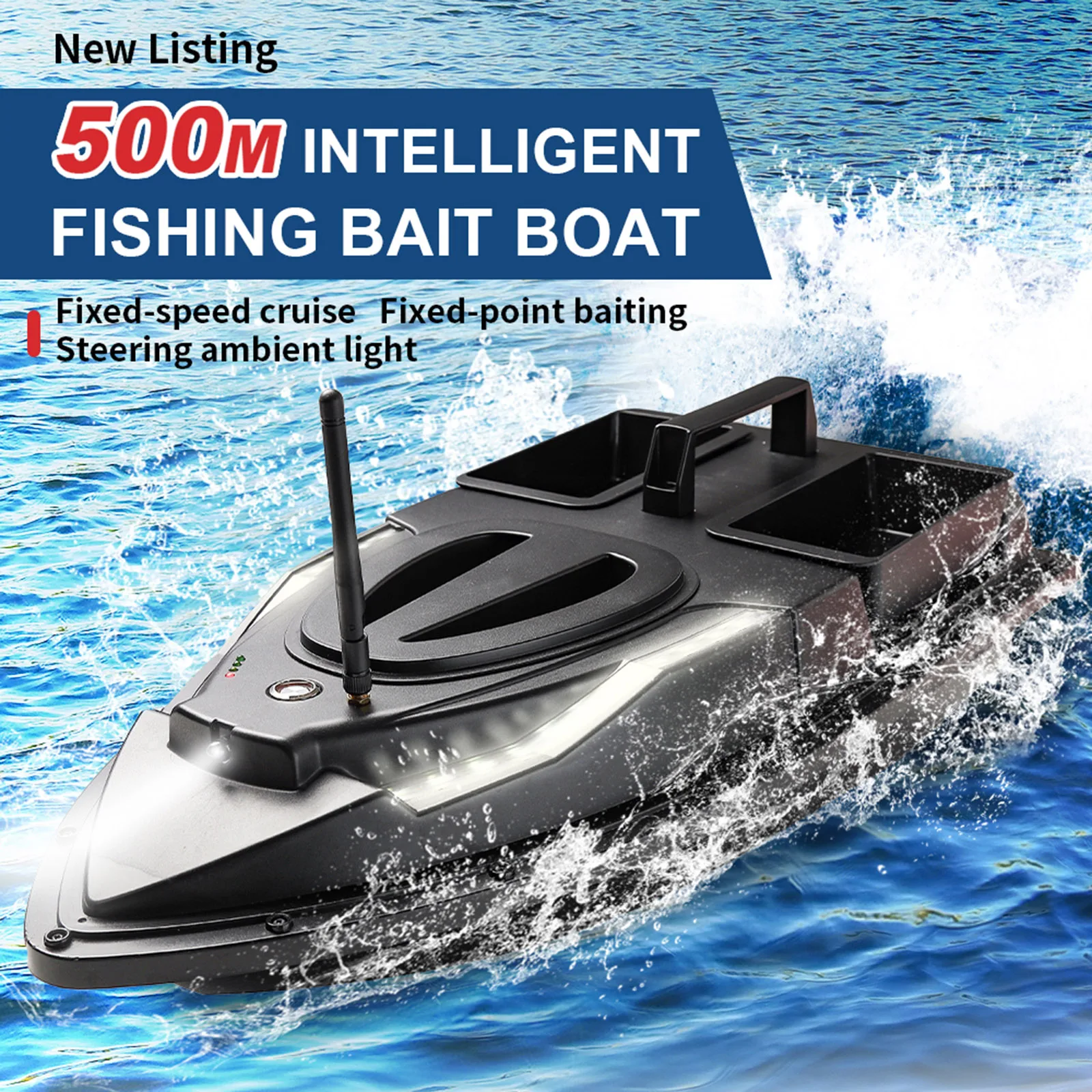 

V700 GPS Intelligent RC Bait Boat 500m One Key Return Remote Control Fish Finder Device with Turn Signal Speedboat Toy 5.4km/h