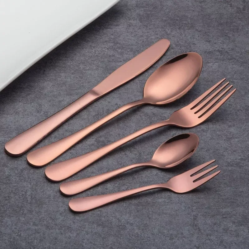 

30/24 PCS Shiny Rosegold Dinnerware Set Stainless Steel Western Cutlery Set Kitchen Accessories Tableware Set Scoop Fork Set