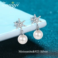 xdys925 sterling silver earrings female snowflake fluttering 8mm freshwater pearl moissanite stud earrings wholesale hot sale