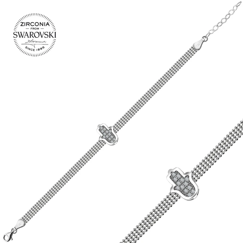 

Silver 925 Sterling Swarovski Zirconia Gemstone Fatma Master Hand Bracelet