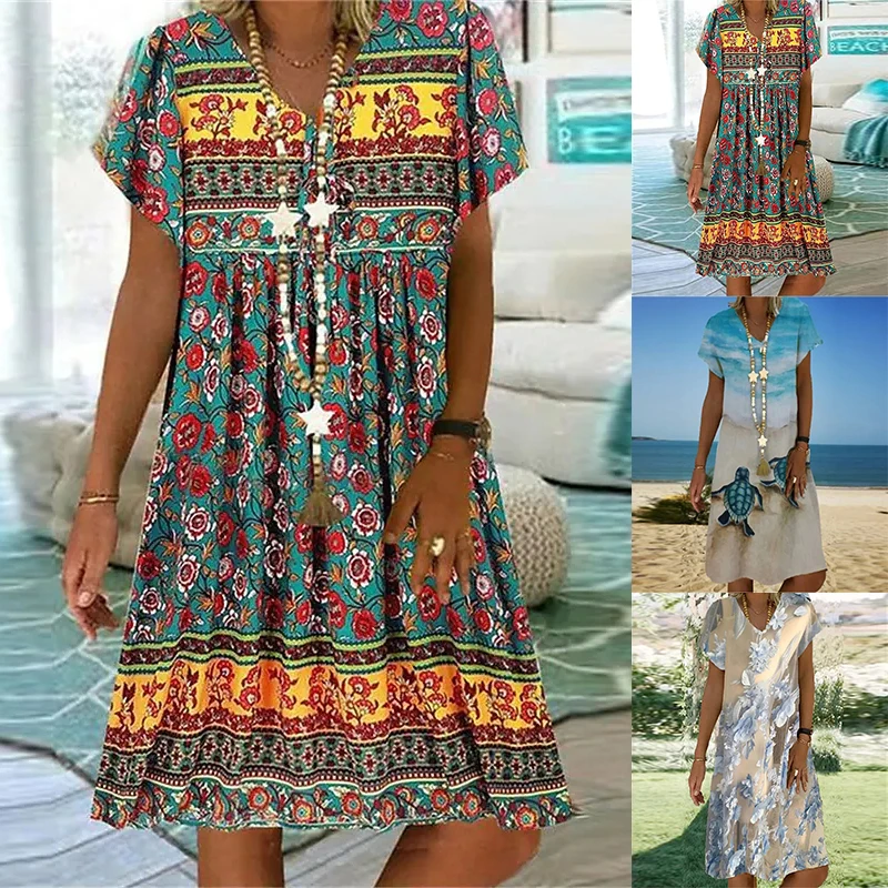 

Women's Harajuku 3D Print Dress V-Neck Loose Women's Flower Dress New Casual Dress Summer 2022 XS-8XL