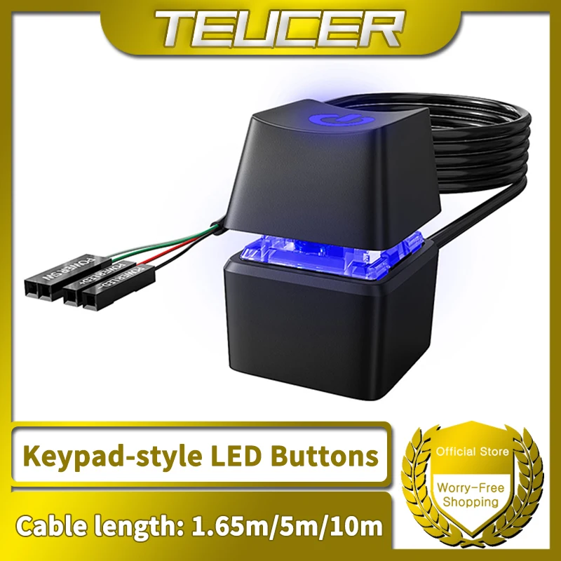

TEUCER 1.65/5/10m LED Lights Computer Desktop Switch PC Motherboard External Start Power Button Extension Cable for Home Office