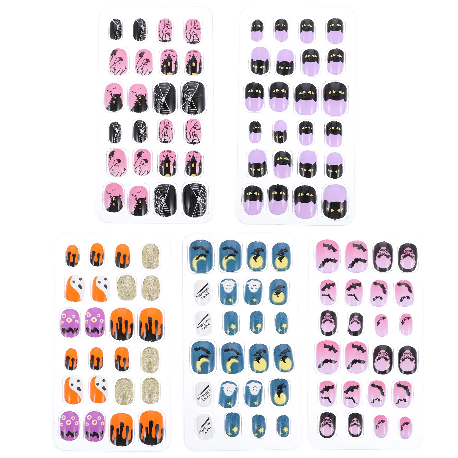 

120 Pcs Halloween Fake Nails Kids False Manicure Tip Pumpkin Abs Festival Press On Child