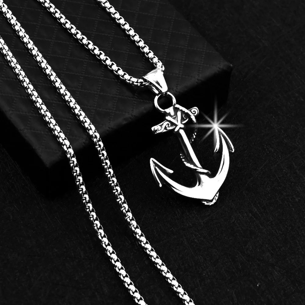 

Silver Stainless Steel Sea Anchor Sailor Man Necklaces Chain Pendants Punk Rock Hip Hop Unique for Male Boy Fashion Jewelry Gift