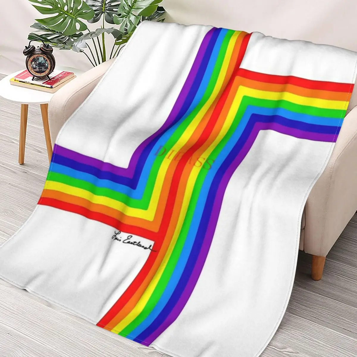 

Modern Rainbow On White 3D Printed Flannel Throw Blanket