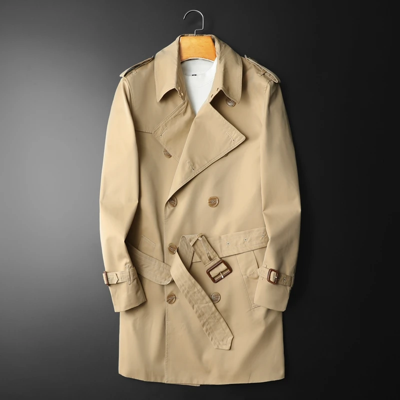 

Весна мужской повседневный двубортный тренчкот с лацканами средней и большой длины мужская одежда