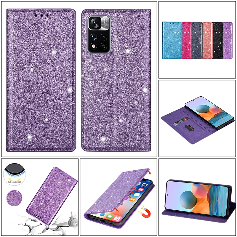 

Luxury Glitter Leather Cases for Xiaomi RedMi Note 11 10 T 9A 9C 9 S 8 K40 F3 Pro Max Phone with Card Shockproof Cover