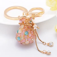creative novelty opals purse design keyrings women bag charm pendant fashion key ring holder crysatl keychains car key chains