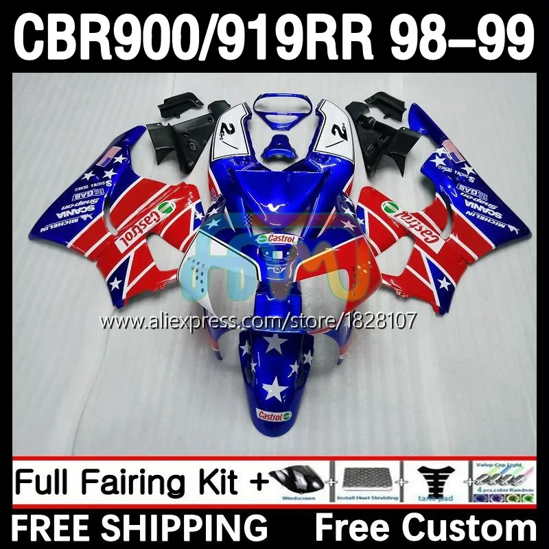 

Обтекатели для корпуса HONDA CBR 919RR 900RR 919 CBR900 CBR919 RR 98-99 32No.16 900CC CBR900RR Castrol red 98 99 CBR919RR 1998 1999
