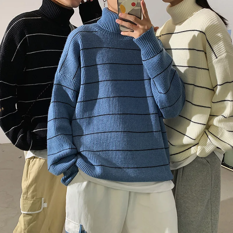 

Мужской свитер в полоску, с воротником-хомутом