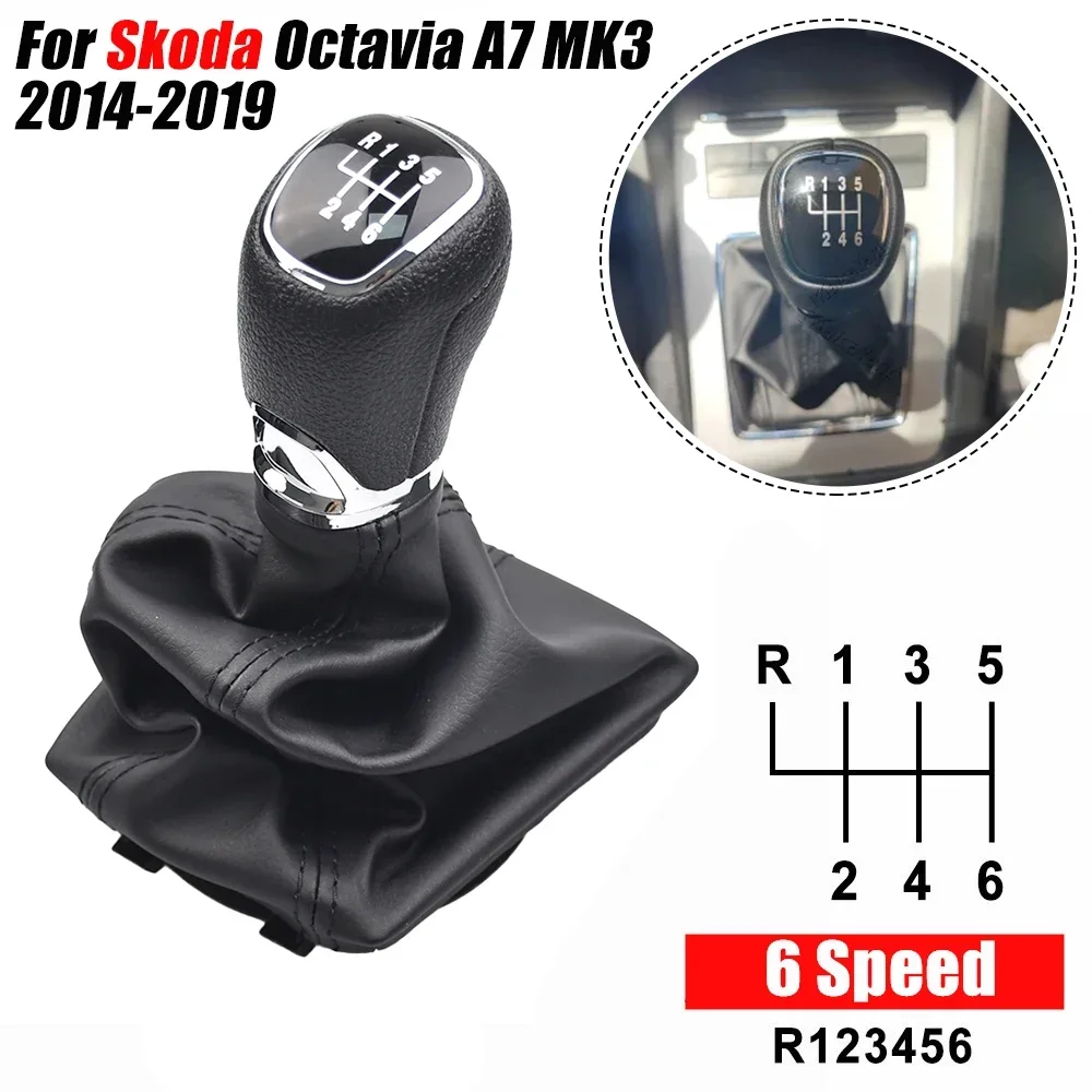 

Для Skoda Octavia A7 MK3 2014 2015 2016 2017-2019 хромированная и искусственная кожа автомобильная ручка переключения передач, рычаг переключения передач, чехол багажника, аксессуары